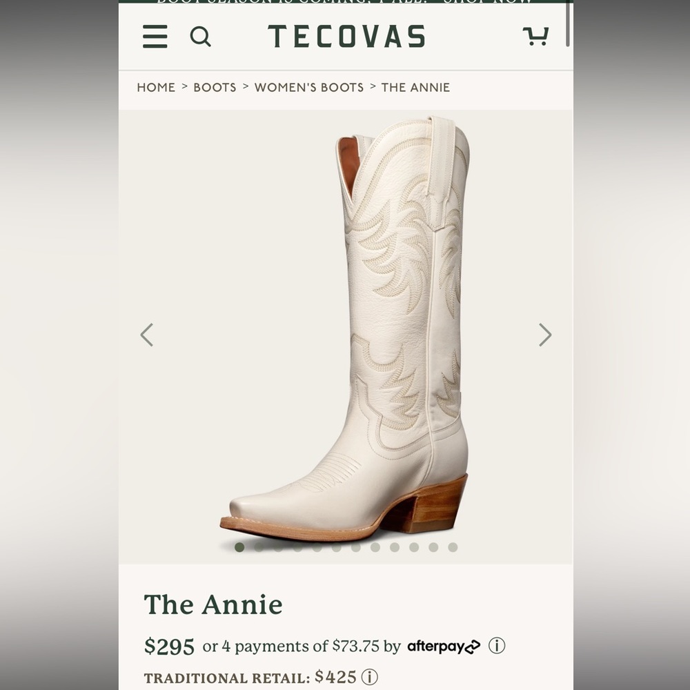 Tecovas The Annie Cream Heeled Boots